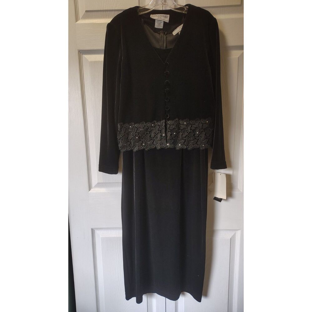 NWT Vtg Jessica Howard Petite 2-Piece Velvet Maxi Dress & Lace Jacket Size 10